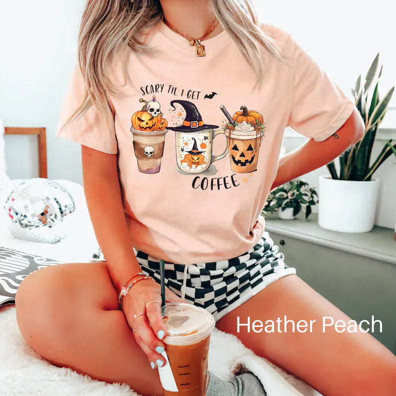Customize Pumpkin Coffee Shirt, Spooky Coffee Shirt