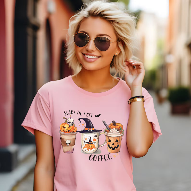 Customize Pumpkin Coffee Shirt, Spooky Coffee Shirt